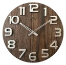 Horloge murale chiffres en relief cadran en bois fonc&eacute;