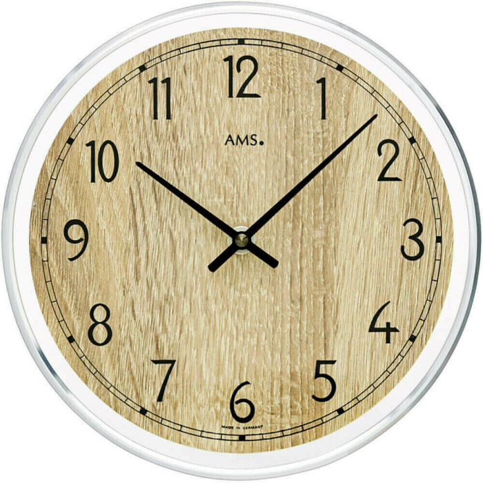 Horloge murale ronde en bois de chêne et verre