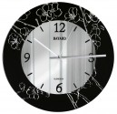 Pendule murale silencieuse en verre decor floral noir
