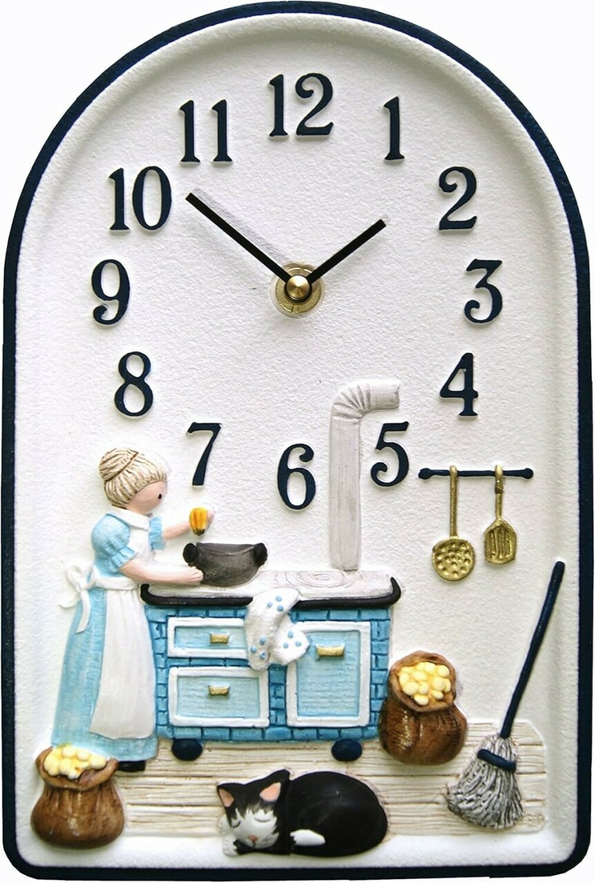 Pendule murale en c&eacute;ramique bleue et blanche pour cuisine