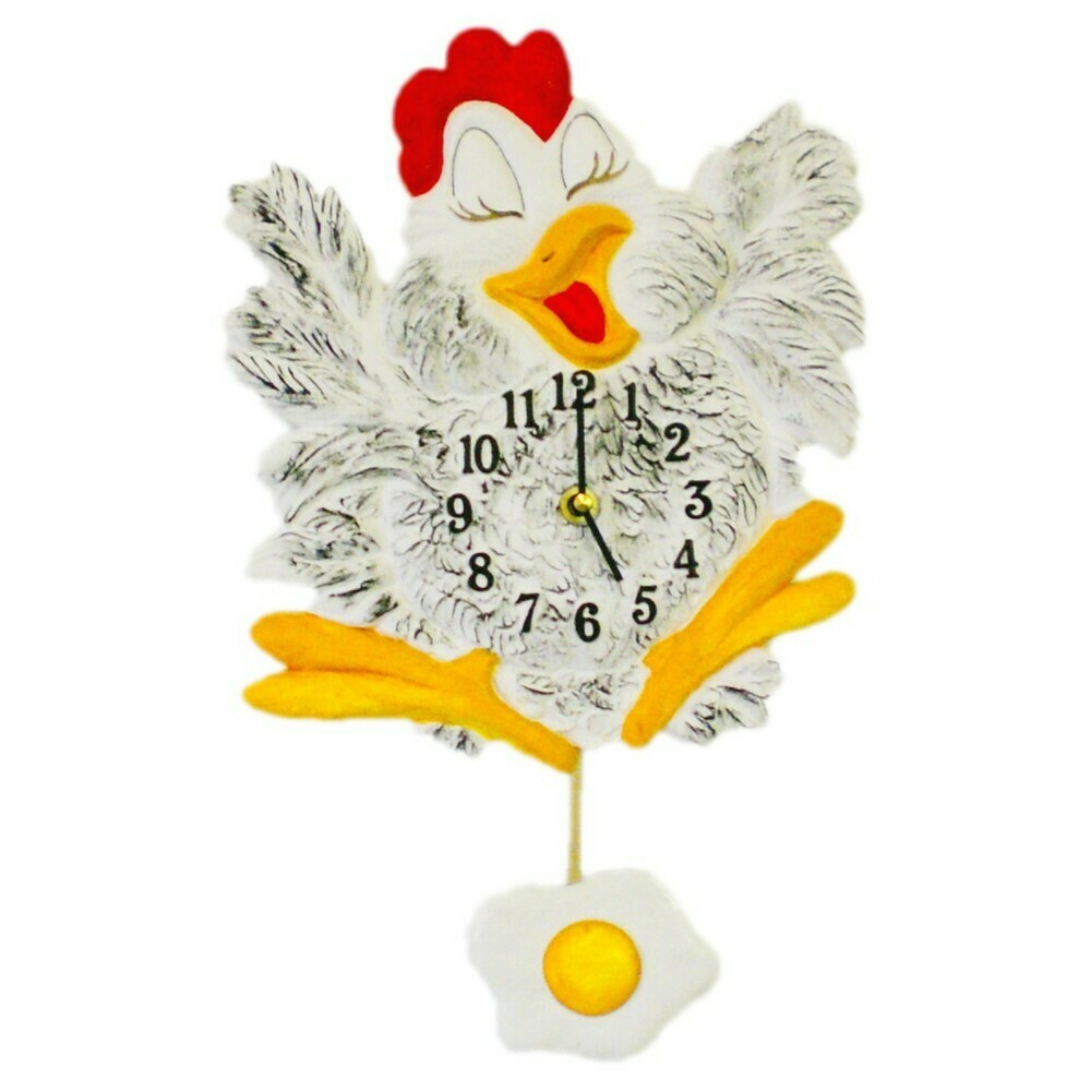 Horloge murale pour cuisine poule blanche avec balancier &oelig;uf au plat