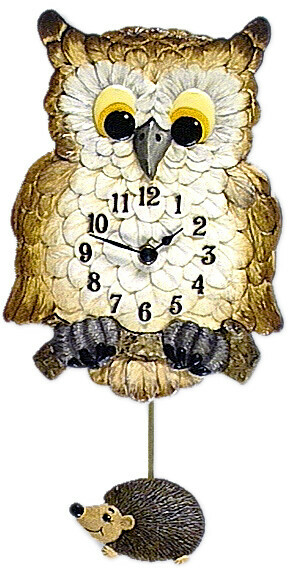 Horloge pour cuisine chouette et balancier h&eacute;risson