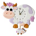 Horloge murale pour cuisine vache violette et son veau balancier