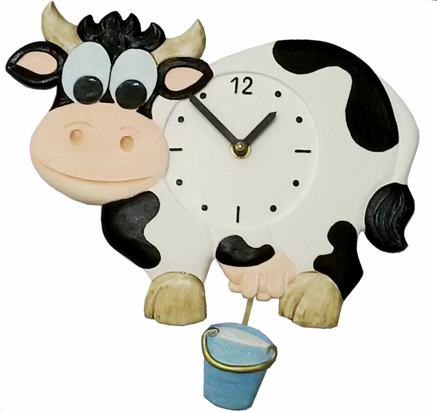 Horloge de cuisine vache tachet&eacute;e et son seau de lait