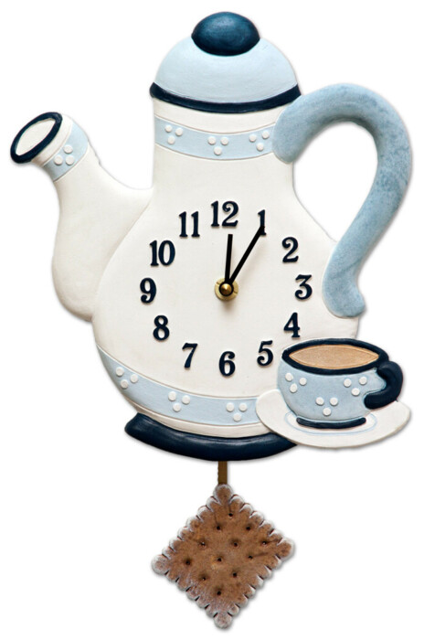 Pendule murale en c&eacute;ramique th&egrave;me th&eacute; pour cuisine