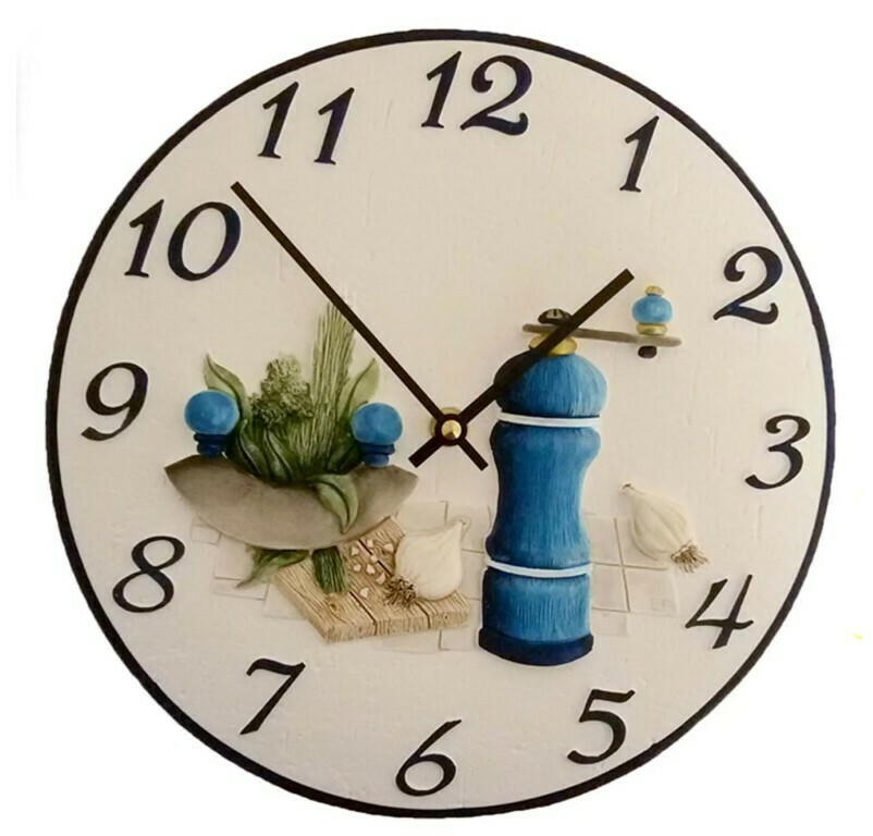 Pendule murale pour cuisine moulin bleu