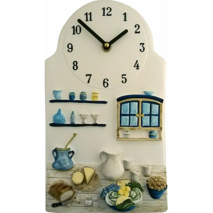 Horloge murale pour d&eacute;cor cuisine en c&eacute;ramique peinte &agrave; la main