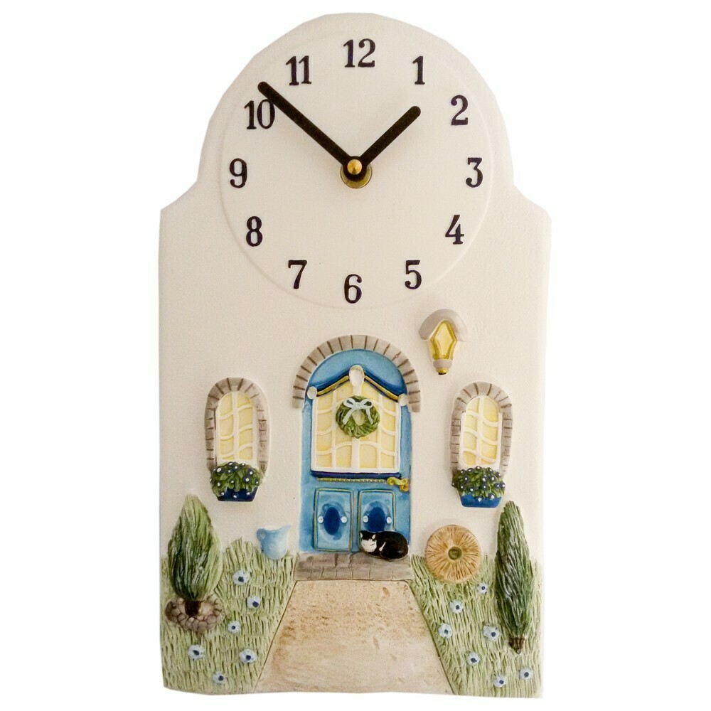 Horloge murale pour cuisine en c&eacute;ramique d&eacute;cor fa&ccedil;ade de maison proven&ccedil;ale