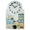 Horloge de cuisine en c&eacute;ramique d&eacute;cor cuisine ancienne et chat noir
