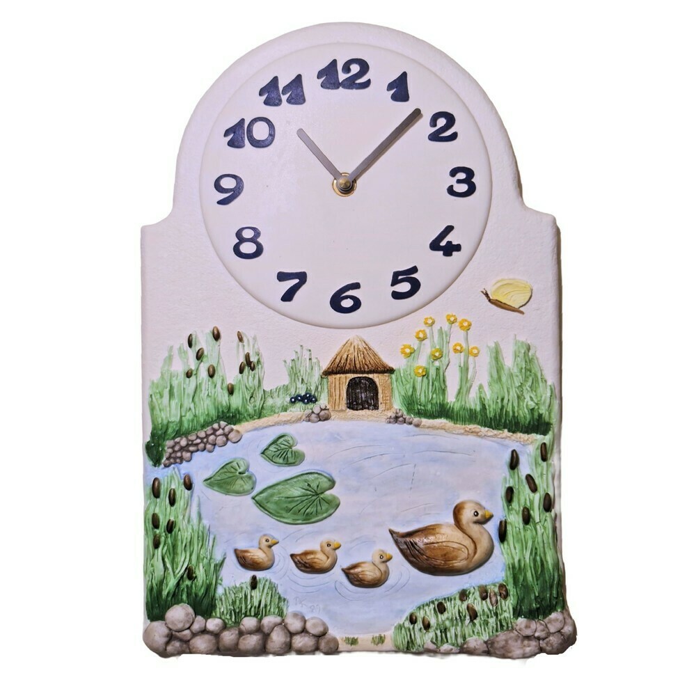 Horloge murale pour cuisine c&eacute;ramique v&eacute;ritable d&eacute;cor mare aux canards