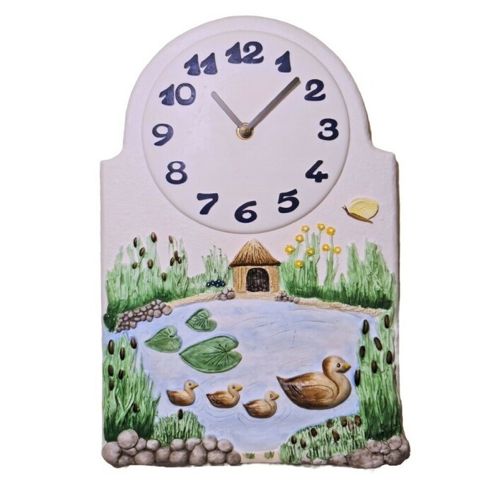 Horloge murale pour cuisine c&eacute;ramique v&eacute;ritable d&eacute;cor mare aux canards