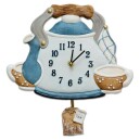 Horloge murale pour cuisine en c&eacute;ramique forme th&eacute;i&egrave;re bleue