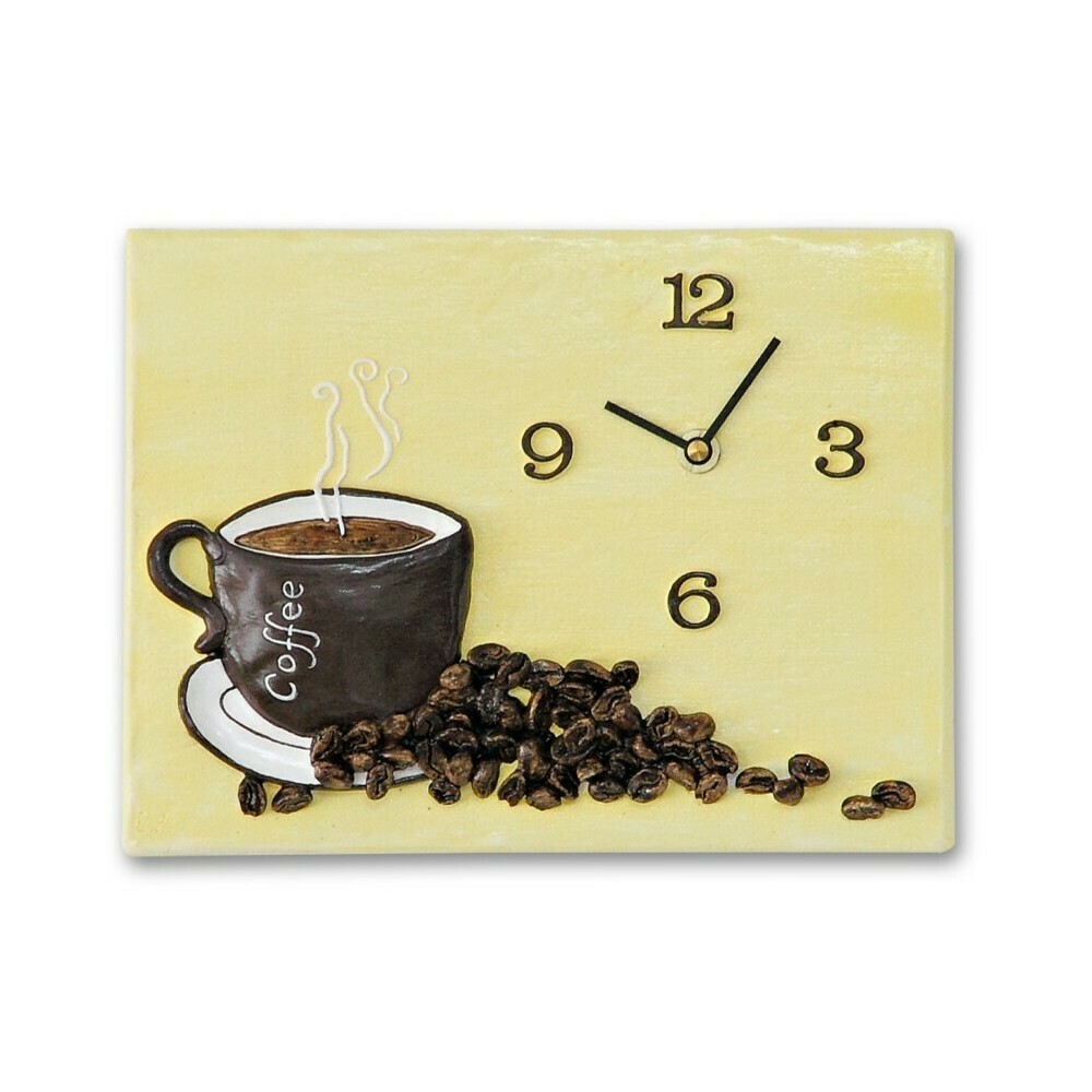 Horloge de cuisine artisanale d&eacute;cor "Coffee" en c&eacute;ramique