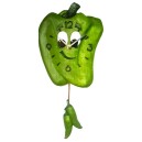 Horloge de cuisine poivron vert avec balancier piment en c&eacute;ramique