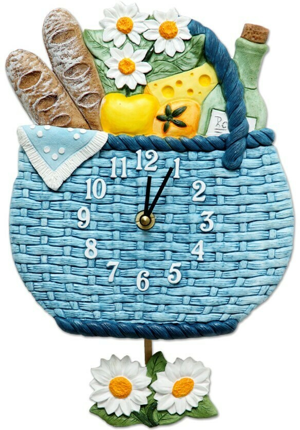 Pendule murale pour cuisine panier du march&eacute; bleu