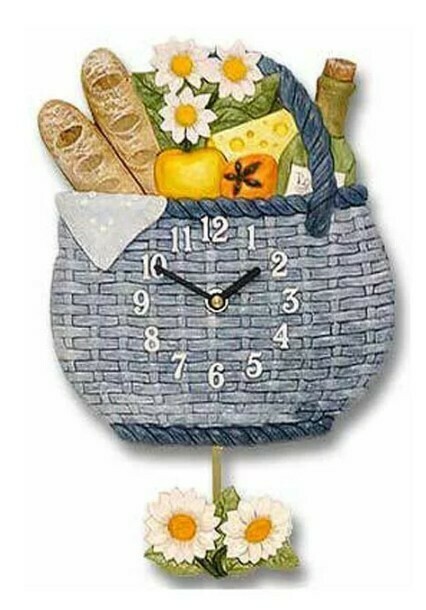 Pendule murale pour cuisine panier du march&eacute; bleu