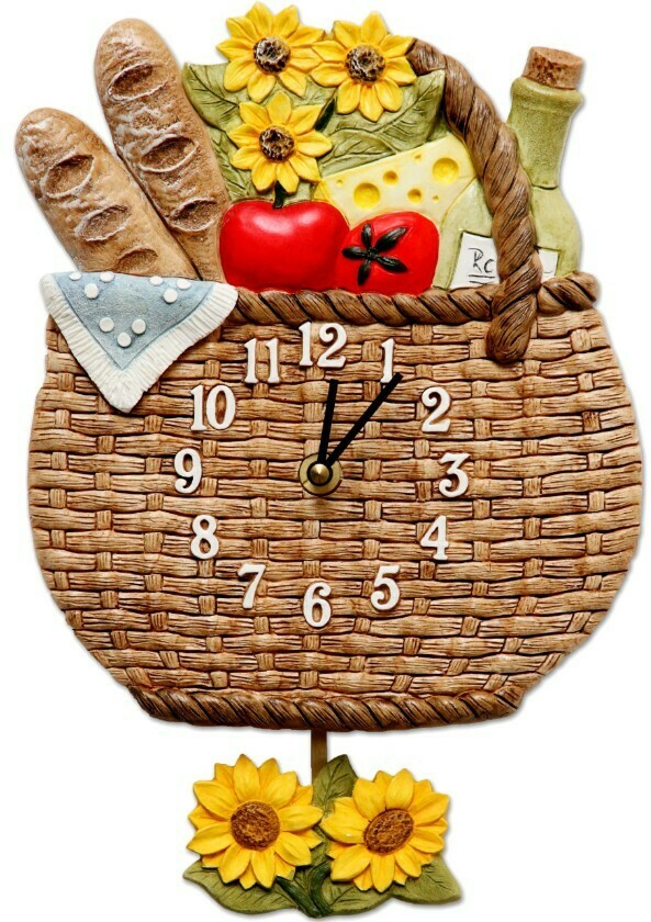 Pendule murale pour cuisine panier du march&eacute; marron