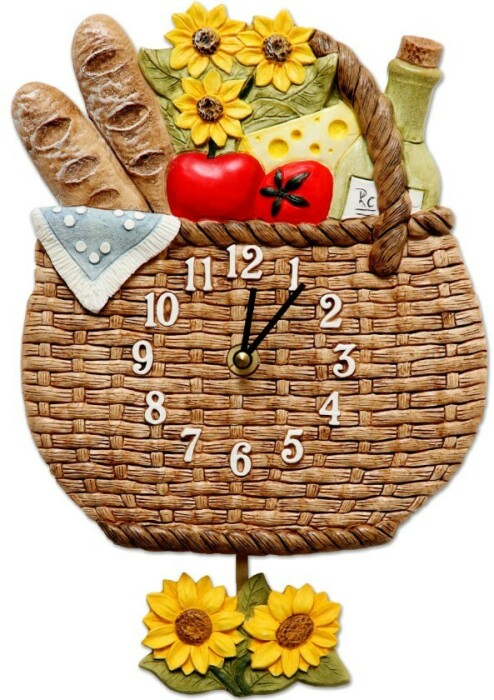 Pendule murale pour cuisine panier du marché marron