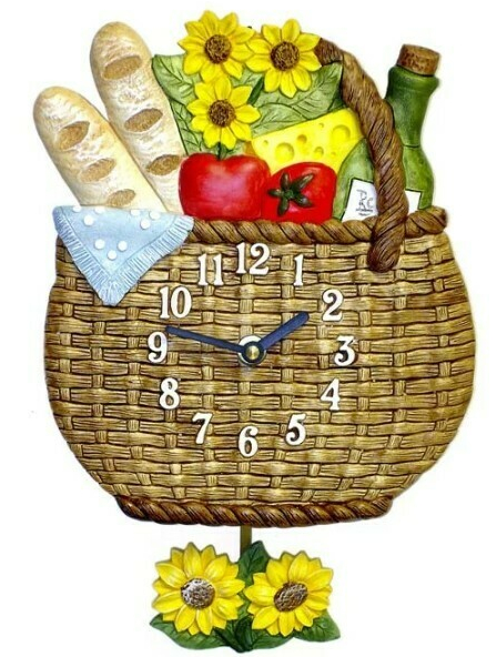 Pendule murale pour cuisine panier du march&eacute; marron