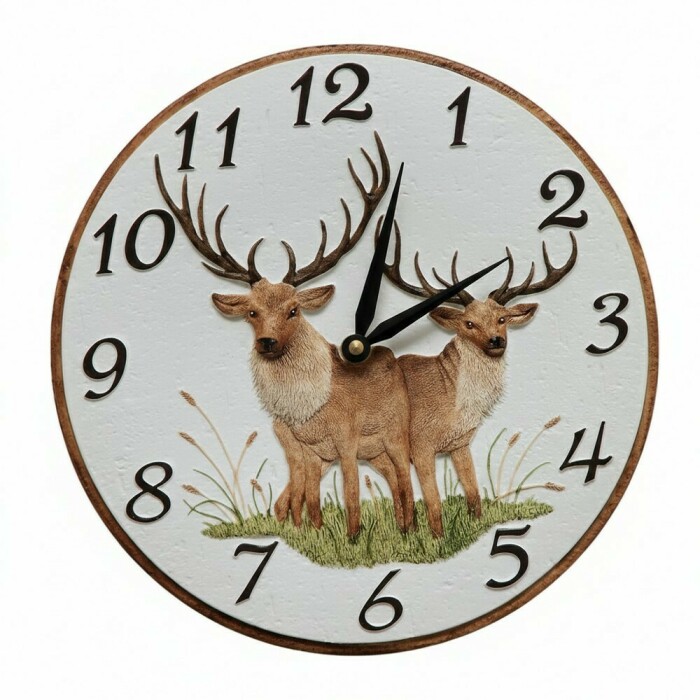 Horloge murale pour cuisine ronde avec d&eacute;cor cerf majestueux