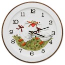 Horloge murale pour cuisine ronde en c&eacute;ramique avec d&eacute;cor d'oies peint &agrave; la main