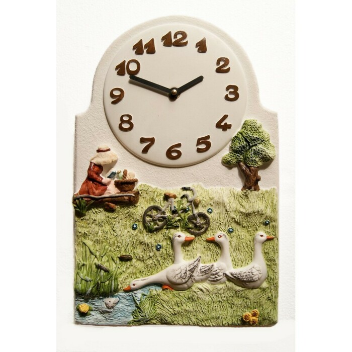 Horloge murale pour cuisine d&eacute;cor &eacute;tang et canards en c&eacute;ramique