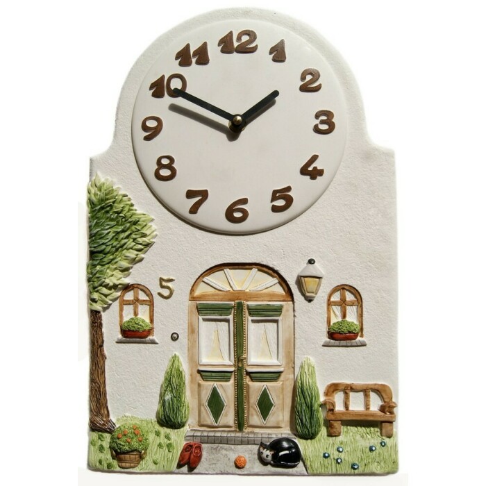 Horloge murale pour cuisine c&eacute;ramique d&eacute;cor maison de campagne et chat