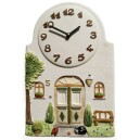 Horloge murale pour cuisine c&eacute;ramique d&eacute;cor maison de campagne et chat