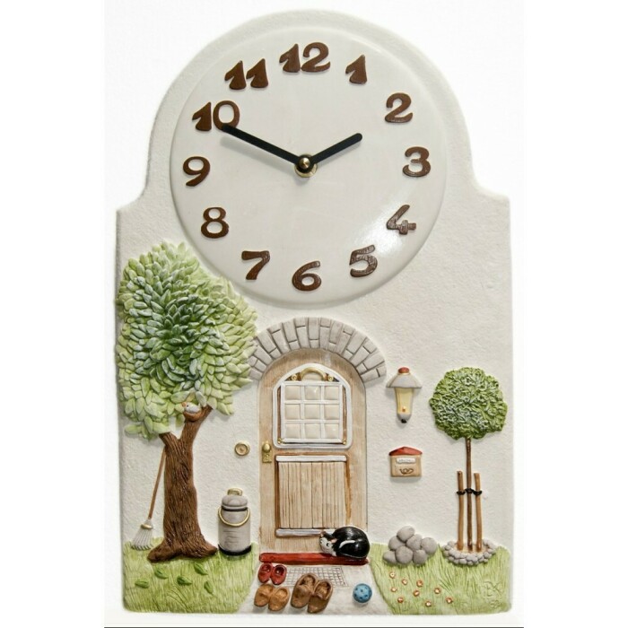 Horloge murale pour cuisine en c&eacute;ramique d&eacute;cor entr&eacute;e de maison et chat