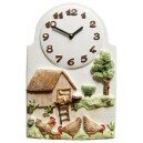 Horloge murale pour cuisine en c&eacute;ramique d&eacute;cor poulailler chiffres marron