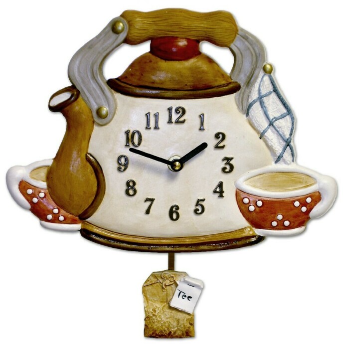 Horloge murale pour cuisine th&eacute;i&egrave;re en c&eacute;ramique avec balancier sachet de th&eacute;