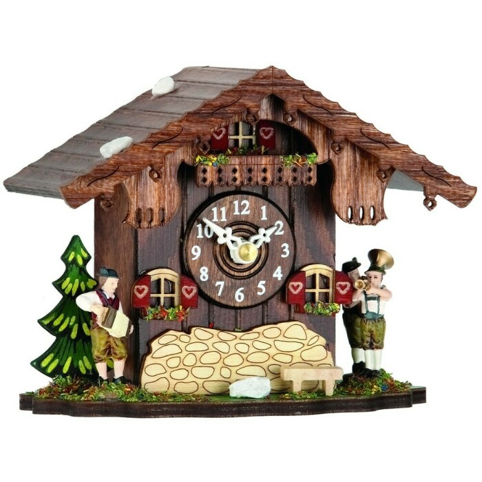 Coucou musical à poser en bois chalet musiciens 14 cm
