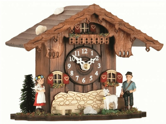 Horloge musicale à poser en bois clair petite bergère 14 cm