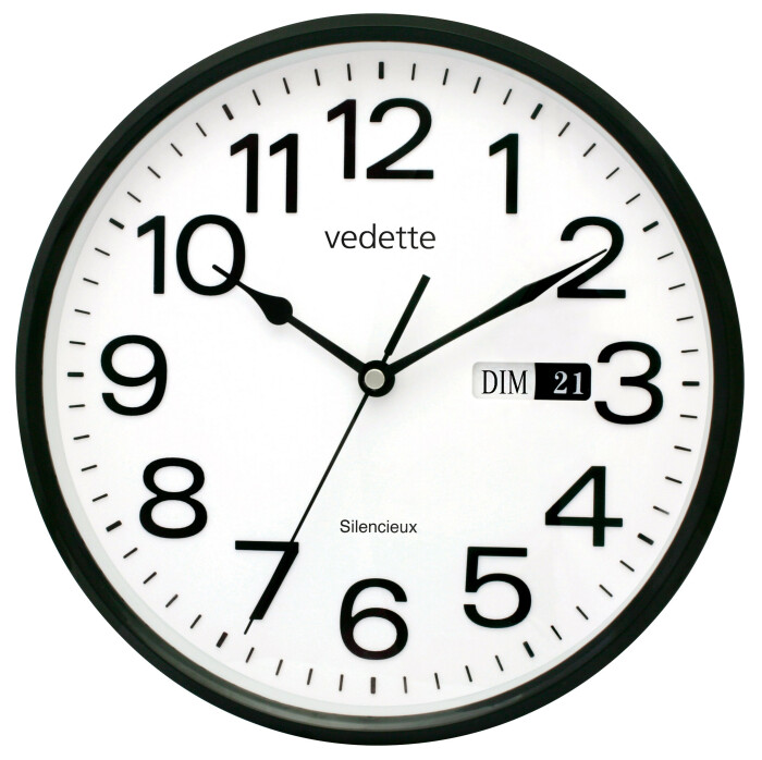Pendule murale à calendrier silencieuse noire à calendrier