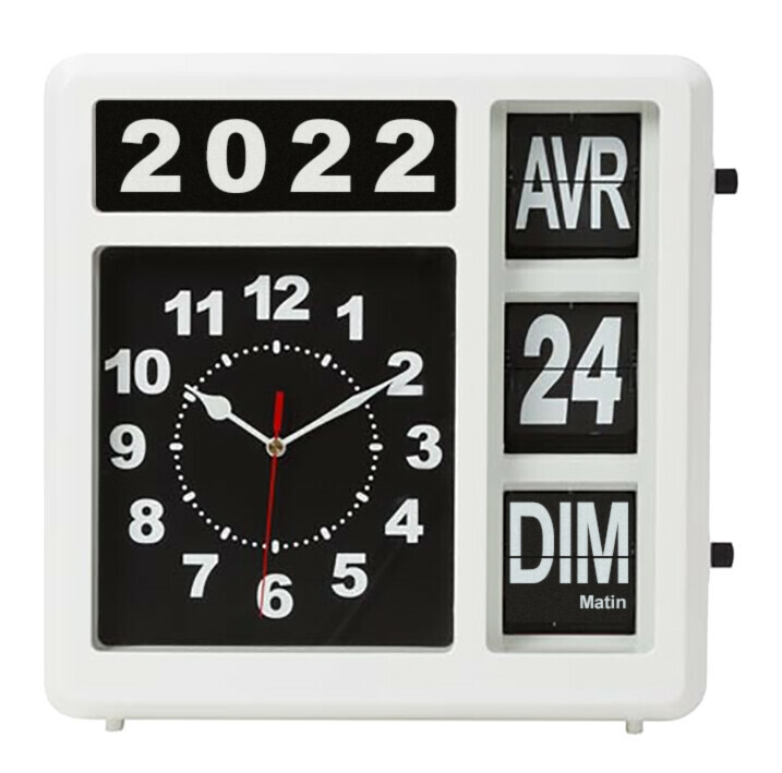 Horloge murale &agrave; calendrier noir et blanc