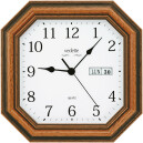 Pendule murale en bois massif teint&eacute; ch&ecirc;ne dor&eacute; &agrave; calendrier