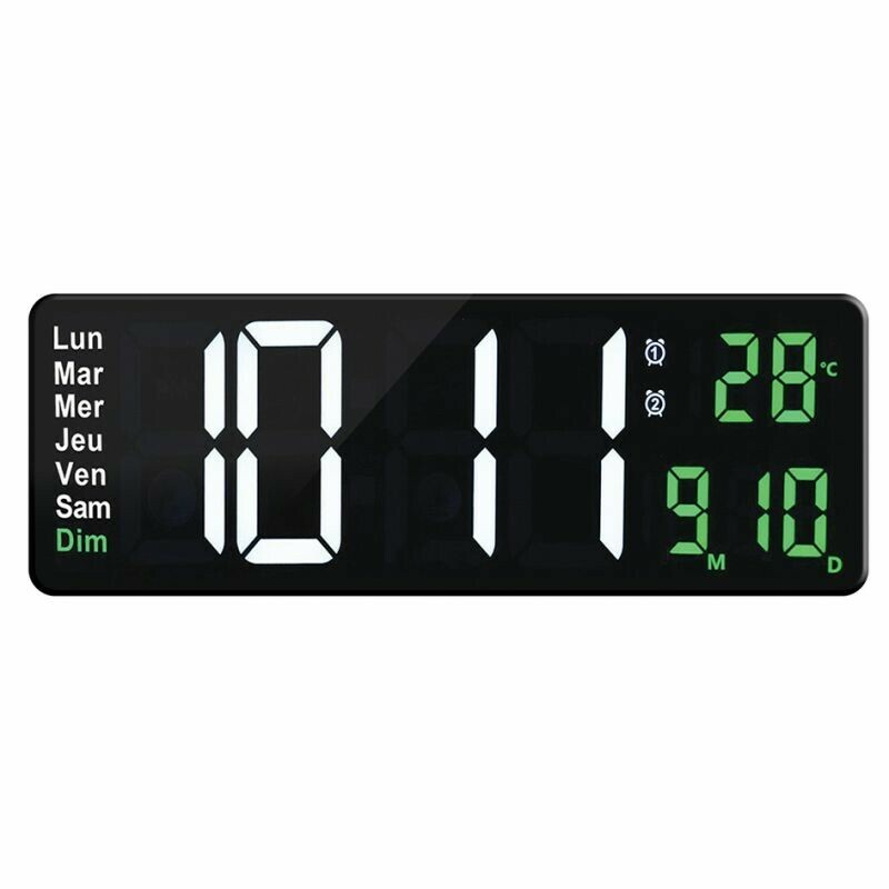 Horloge digitale affichage vert date et temp&eacute;rature
