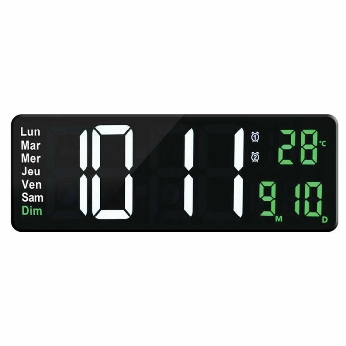 Horloge digitale affichage vert date et température