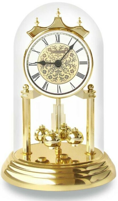 Pendule 400 jours en métal doré 23 cm cadran doré fleurs grises