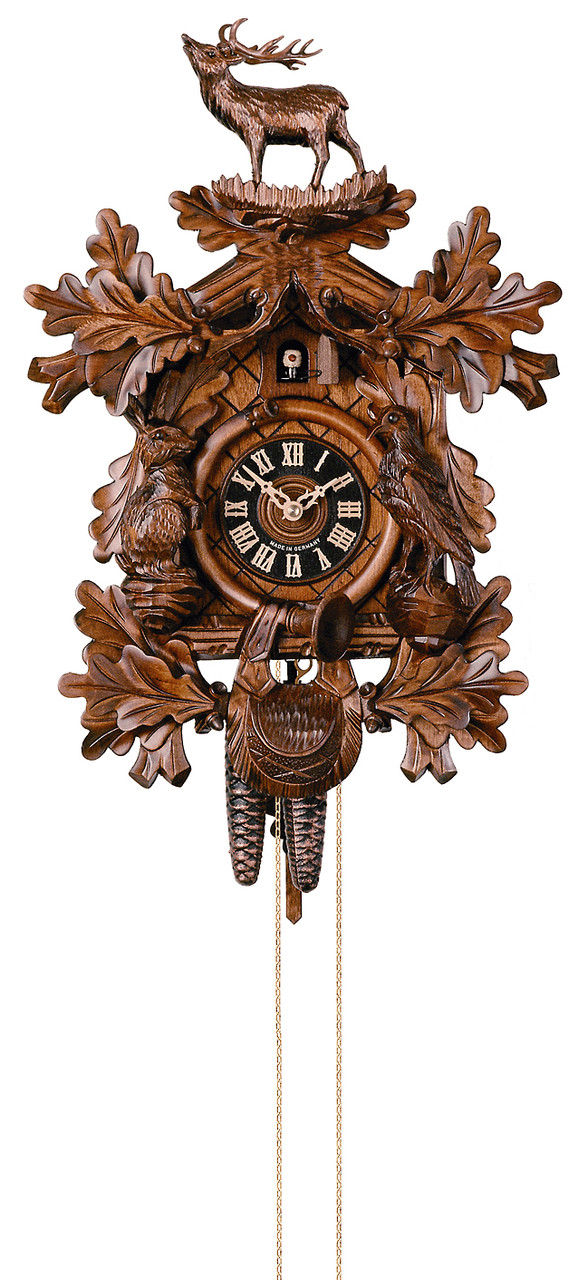 Horloge coucou m&eacute;canique traditionnel 1 jour cerf th&egrave;me chasse 45 cm