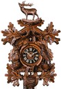 Horloge coucou m&eacute;canique traditionnel 1 jour cerf th&egrave;me chasse gros plan