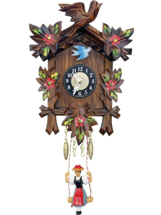 Horloge coucou chalet petites fleurs rouges 17 cm