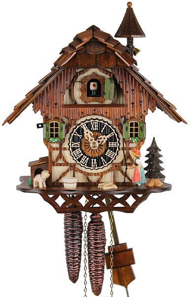 Horloge coucou m&eacute;canique chalet 1 jour chaumi&egrave;re