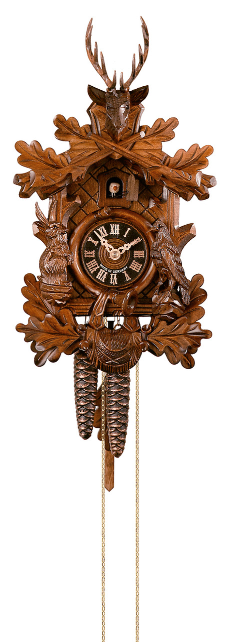 Horloge coucou m&eacute;canique traditionnel 1 jour t&ecirc;te de cerf 25 cm