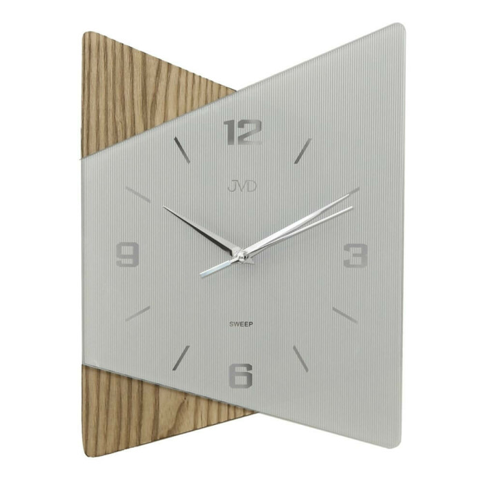 Horloge murale moderne en verre et bois trapèze bois