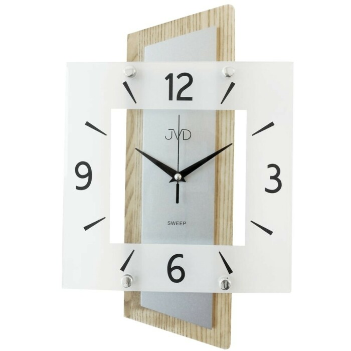 Horloge murale moderne en verre carré et bois clair