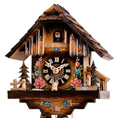 Horloge coucou mécanique 1 jour chalet fleuri gros plan