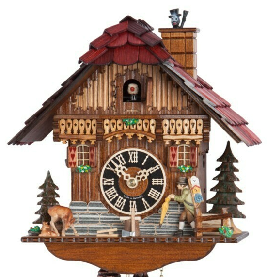 Horloge coucou m&eacute;canique chalet 1 jour th&egrave;me forestier_zoom