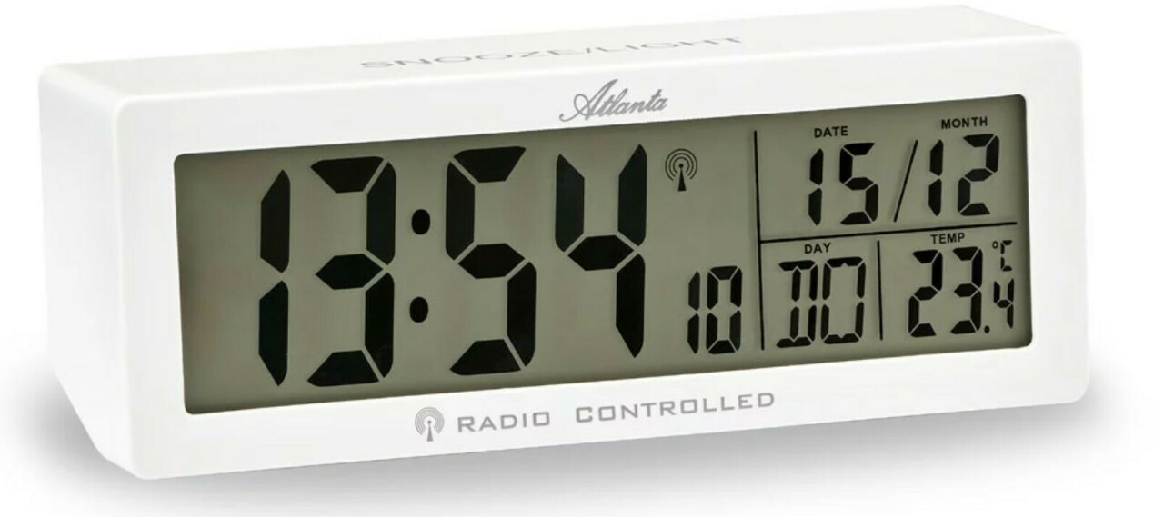 R&eacute;veil digital blanc radio-pilot&eacute; &eacute;clairage bleu