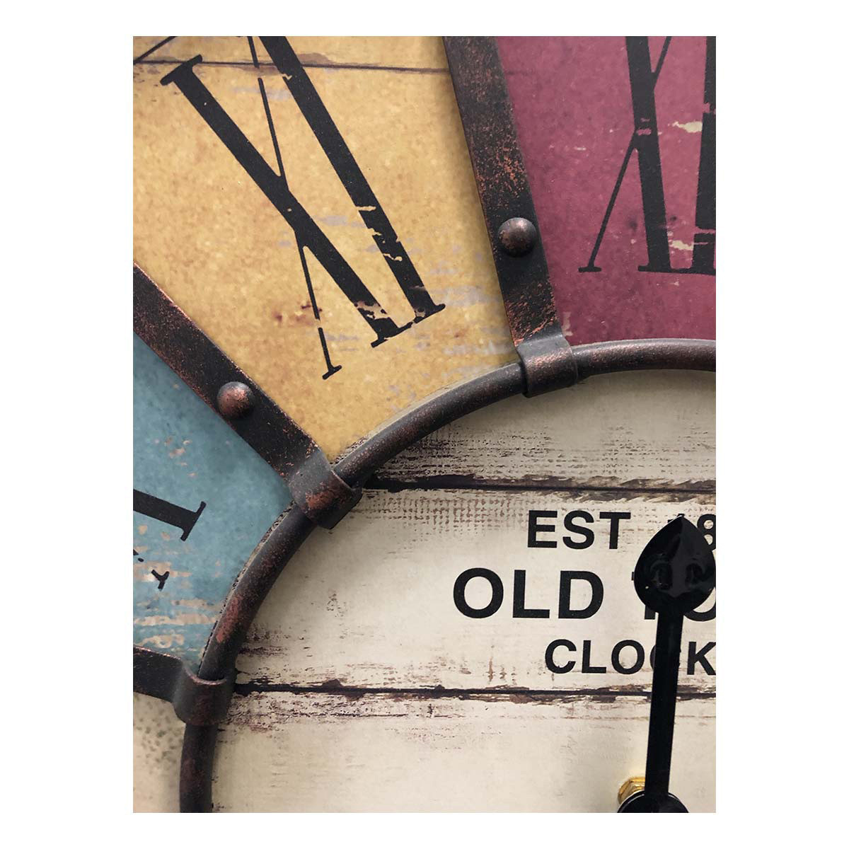 Horloge murale vintage color&eacute;e en bois et m&eacute;tal &Oslash; 60 cm_zoom 2